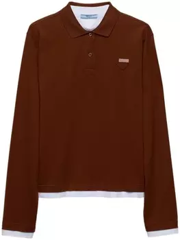 Prada многослойная рубашка поло с логотипом, коричневый