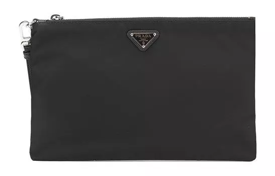 PRADA Мужская косметичка из переработанного нейлона/коровьей кожи, ручной портфель, большого размера, черный/серебристый
