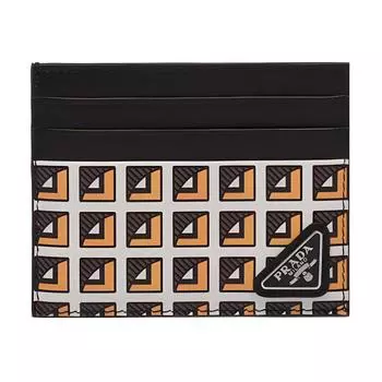 PRADA Мужской кожаный держатель карт, желтый/белый/черный