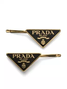 Prada набор из двух заколок для волос с логотипом, золотистый