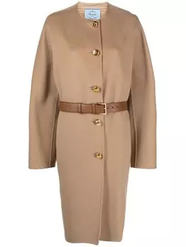 Prada однобортное пальто с поясом, нейтральный цвет