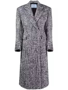 Prada однобортное пальто с узором в елочку, черный