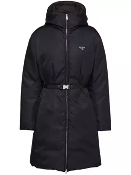 Prada пальто Re-Nylon с капюшоном, черный