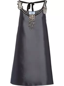 Prada платье А-силуэта с вышивкой, серый