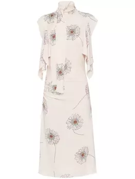 Prada платье миди Cameo с принтом, нейтральный цвет