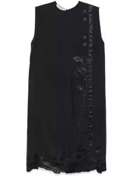 Prada платье миди с цветочной аппликацией, черный