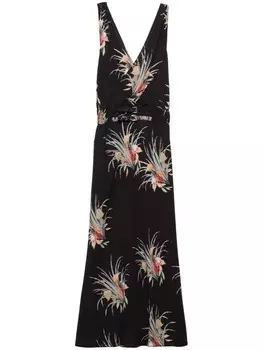 Prada платье миди с цветочным жаккардом, черный