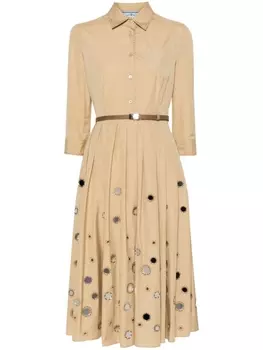 Prada платье миди с поясом, нейтральный цвет