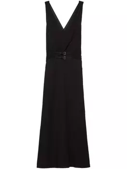 Prada платье миди с V-образным вырезом и пряжкой, черный