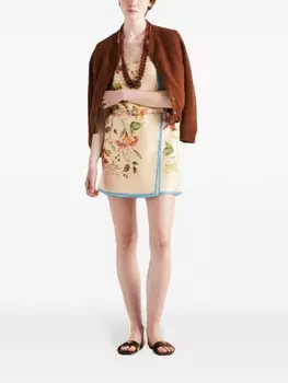 Prada платье мини с цветочным принтом, нейтральный цвет