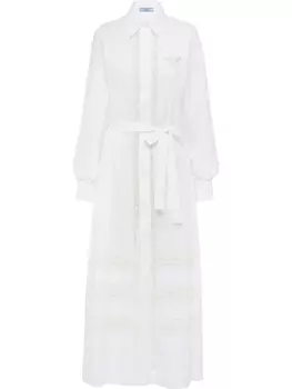 Prada платье-рубашка макси с кружевной вставкой, белый