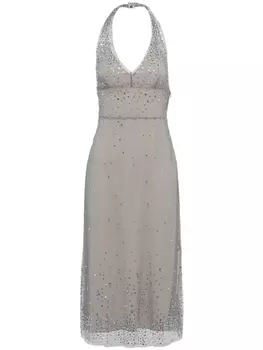 Prada платье с вырезом халтер и кристаллами, серый