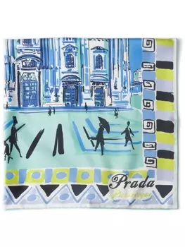 Prada платок с принтом Pittoresque 90 Milan, синий