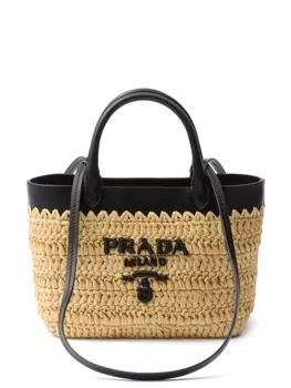 Плетеная сумка-тоут Prada, нейтральный цвет