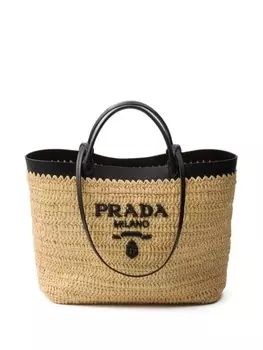 Плетеная сумка-тоут Prada, нейтральный цвет