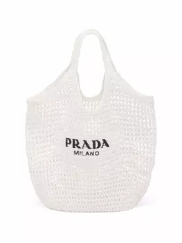 Prada плетеная сумка-тоут с логотипом, белый