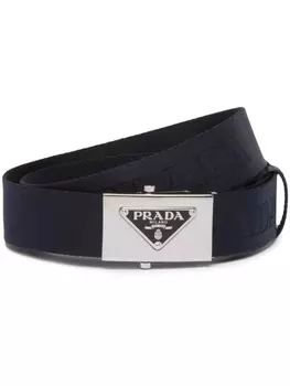 Prada плетеный ремень с логотипом, синий
