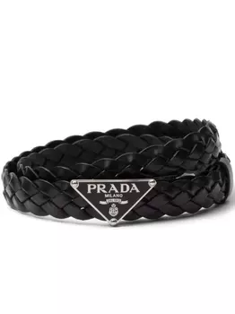 Prada плетеный ремень с логотипом, синий