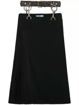 Prada плиссированная юбка миди с поясом, черный