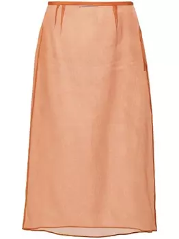 Prada полупрозрачная юбка миди из органзы, оранжевый