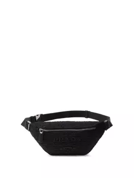 Prada поясная сумка с вышитым логотипом, черный