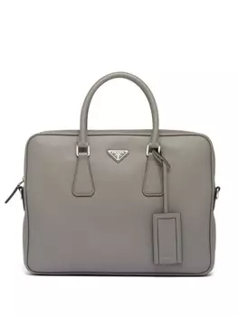 Prada портфель из сафьяновой кожи с логотипом, серый