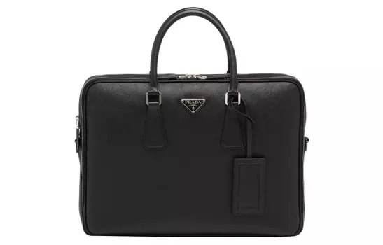 PRADA Портфель мужской из сафьяновой кожи, черный