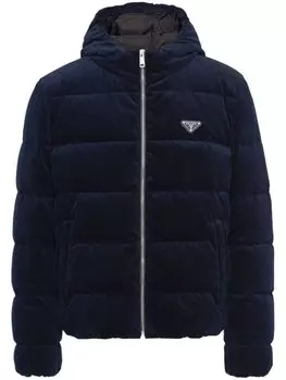 Prada пуховик с капюшоном, синий
