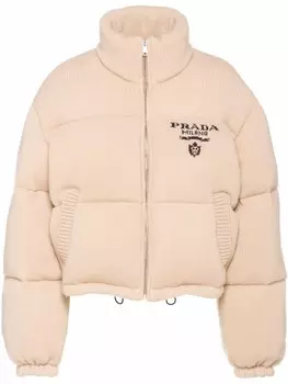 Prada пуховик с логотипом, нейтральный цвет
