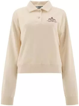 Prada рубашка поло с длинными рукавами и вышитым логотипом, нейтральный цвет