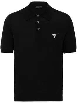 Prada рубашка поло с вышитым логотипом, черный