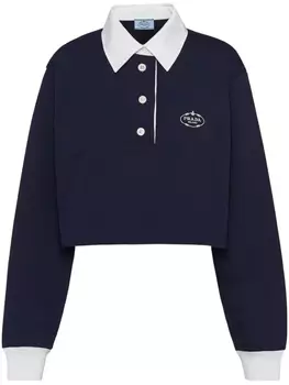 Prada рубашка поло с вышитым логотипом, синий