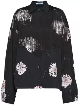 Prada рубашка с цветочным принтом и бахромой, черный