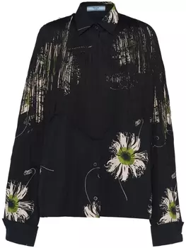 Prada рубашка с цветочным принтом и бахромой, черный