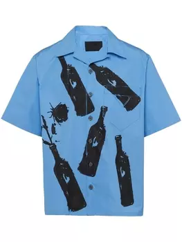 Prada рубашка с короткими рукавами и графичным принтом, синий