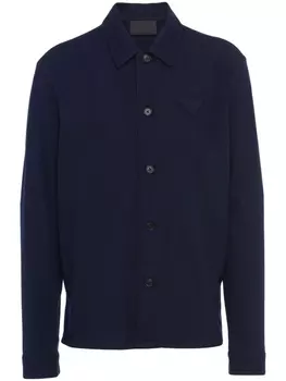 Prada рубашка с нашивкой-логотипом, синий