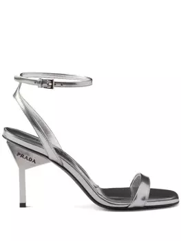 Prada сандалии из металлизированной кожи 85 мм, серебристый
