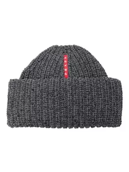 Prada шапка бини Linea Rossa крупной вязки, серый