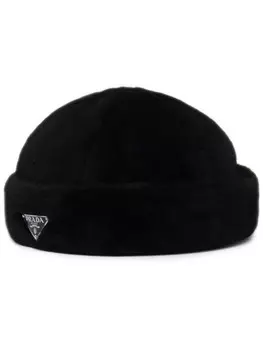 Prada шапка из овчины с логотипом, черный