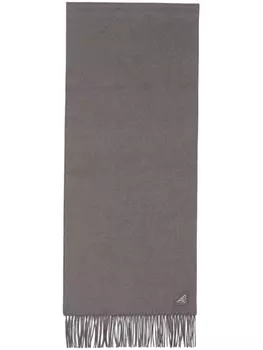 Prada шарф с бахромой и логотипом, серый