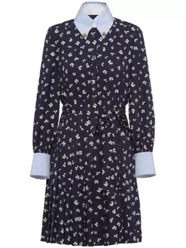 Prada шелковое платье мини с цветочным принтом, синий
