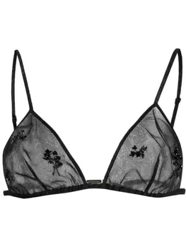 Prada шелковый бюстгальтер-бралетт с вышивкой, черный