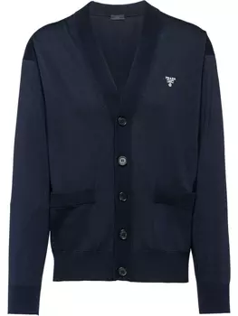 Prada шелковый кардиган с V-образным вырезом, синий