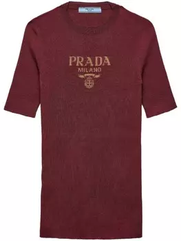 Prada шелковый топ с круглым вырезом, красный