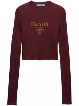 Prada шелковый топ с логотипом, связанный интарсией, красный