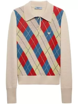 Prada шерстяная рубашка поло с узором аргайл, нейтральный цвет