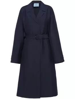 Prada шерстяное однобортное пальто с поясом, синий