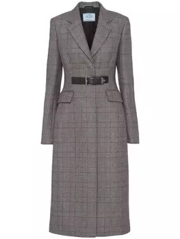 Prada шерстяное пальто в клетку Prince of Wales, серый
