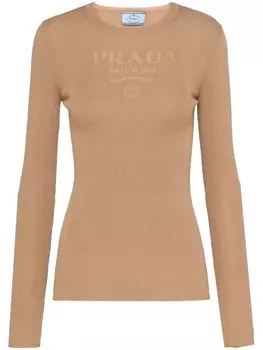 Prada шерстяной джемпер с логотипом, коричневый