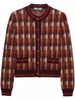 Prada шерстяной кардиган с узором, коричневый
